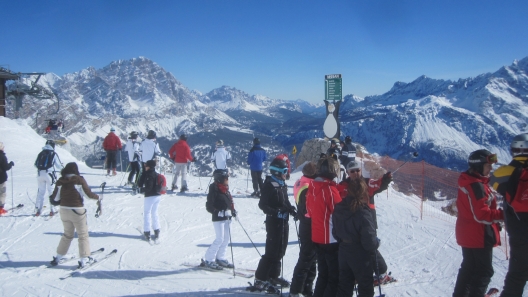 Ready to ski above Rifugio Pomedes, Cortina d'Ampezzo
