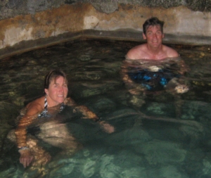 Enjoying the warm waters of I Bagni Vecchi-the old Roman Baths in Bormio