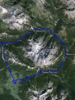 Small map of the Misurina Loop road bike ride, Cortina d'Ampezzo Italy