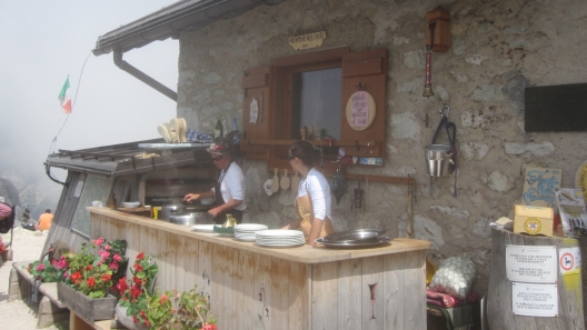 Lunch stop at Rifugio Nuvolau. Above Cortina, Italy.